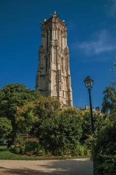 Gothic Saint-Jacques Tower in Paris 스톡 사진