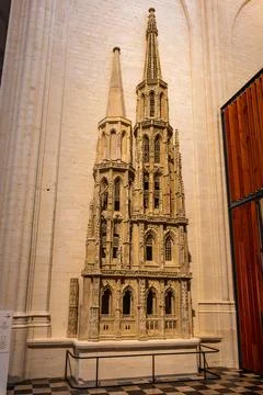 Gothic scale model of Saint Peters Church tower in Leuven Stock Photos