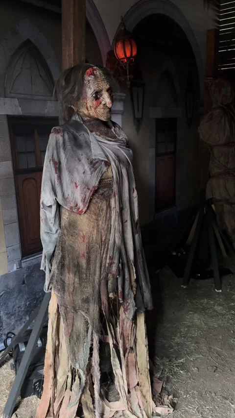 Gothic Scene: Witch in Tattered Clothes with Medieval Vibe Stock Footage 327398469