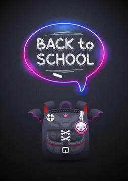 Gothic School Backpack and Back to School Lettering with Neon Stock Illustration