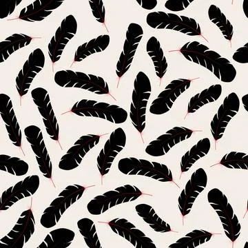 Gothic seamless pattern of black feathers on light background Stock Illustration