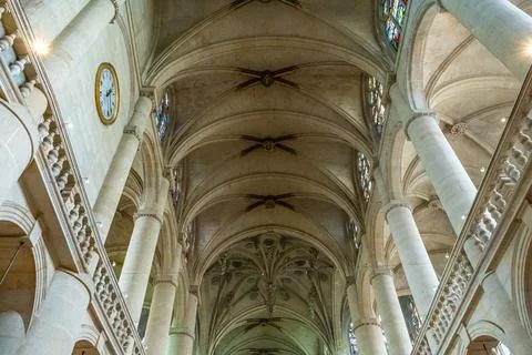 Gothic shell ceiling. Old French church of Saint-Etienne-du-Mont in Paris France Stock Photos