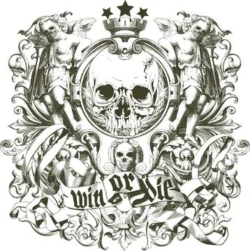 Gothic Skull Heraldry Win or Die Crest Illustration Stock Illustration