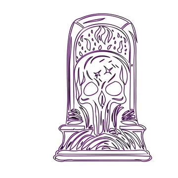 Gothic Skull in a Stone Arch with Flames Stock Illustration