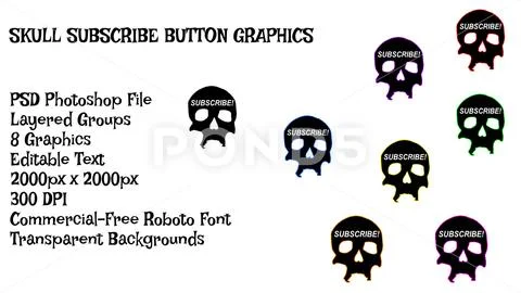 Gothic Skull Subscribe Button Pack, Customizable, Video Creator Graphics PSDテンプレート