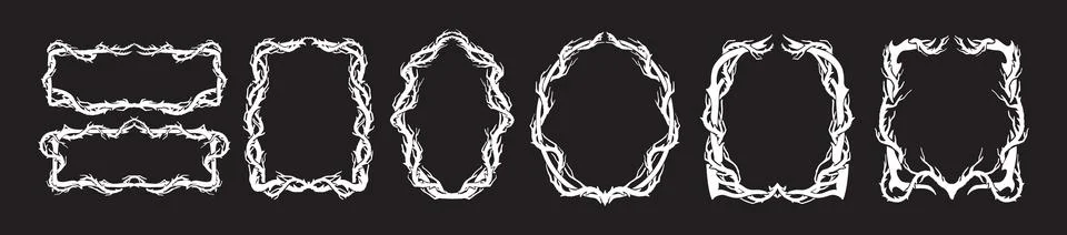 Gothic spike frame, horror thorn border, Halloween dark wreath decoration Stock Illustration