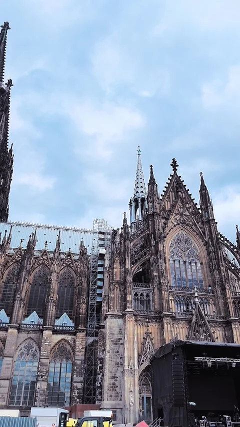 Gothic Spires of Cologne Cathedral Beneath Blue Sky Stock Footage 345651842