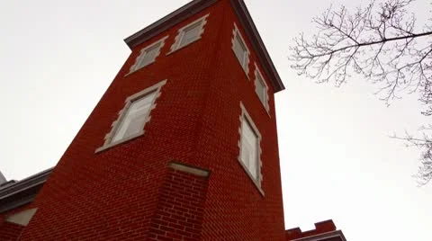 Gothic Square Brick Church Tower Standard HD Right Stock Footage 10687641