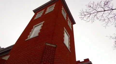 Gothic Square Brick Church Tower HD Stock Footage 10687646