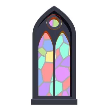 Gothic stained glass window displaying vivid colors on white background Stockillustratie
