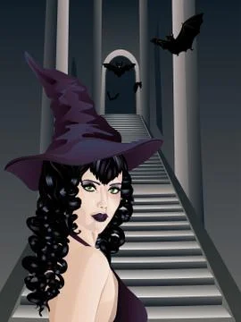 Gothic Stairs and Witch Stock Illustration