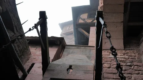 Gothic stone castle drawbridge Stock Footage 124482260