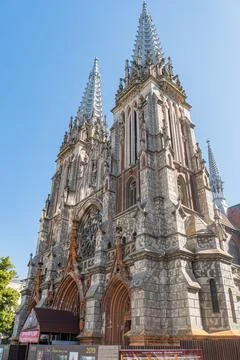 Gothic stone cathedral, St Nicholas Roman Catholic Church in Kyiv, multiple.. Stock Photos