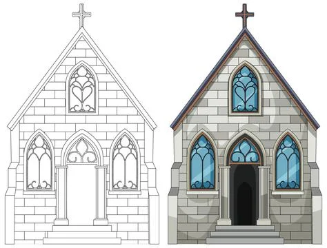 Gothic Stone Chapel Front View Vector Illustration Stock Illustration