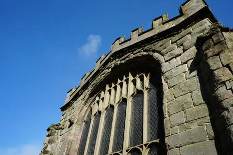 Gothic Stone Window Of Ancient St Winefrides Well Chapel, North Wales. Photos