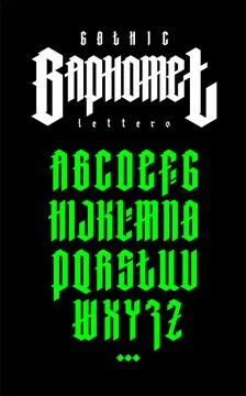 Gothic style alphabet. Vector. Letters and symbols on a black background. Cal Stock Illustration