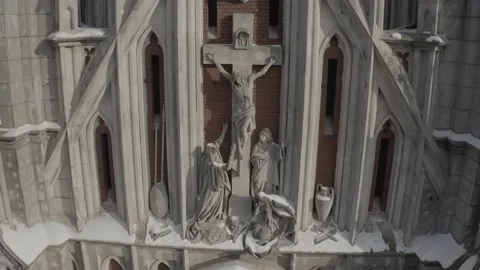 Gothic style cathedral in the winter. Saint Nicolas church in Kyiv, Ukraine. Stock Footage 171476076