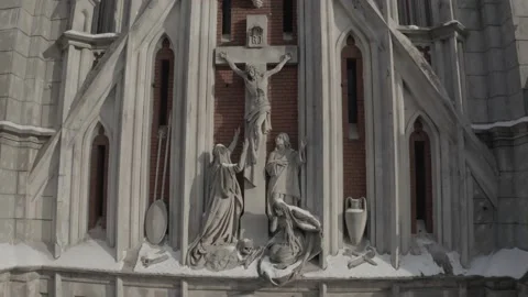 Gothic style cathedral in the winter. Saint Nicolas church in Kyiv, Ukraine. Video stock 171476090