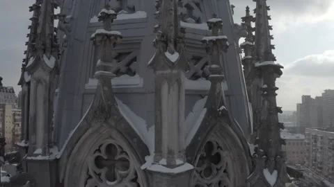 Gothic style cathedral in the winter. Saint Nicolas church in Kyiv, Ukraine. Stock-Footage 171476106