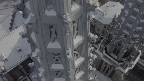 Gothic style cathedral in the winter. Saint Nicolas church in Kyiv, Ukraine. Stock Footage 171476114