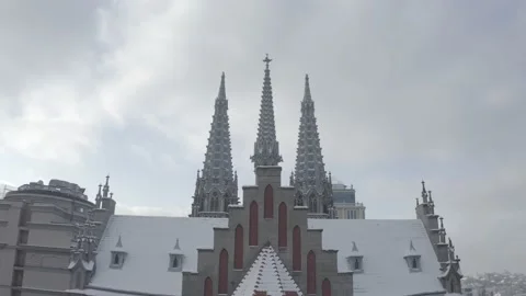 Gothic style cathedral in the winter. Saint Nicolas church in Kyiv, Ukraine. Stock Footage 171476123