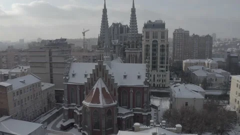 Gothic style cathedral in the winter. Saint Nicolas church in Kyiv, Ukraine. Stock Footage 171476129