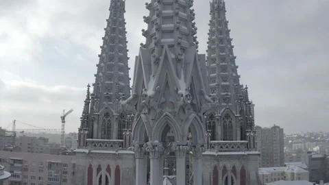 Gothic style cathedral in the winter. Saint Nicolas church in Kyiv, Ukraine. Stock-Footage 171476132