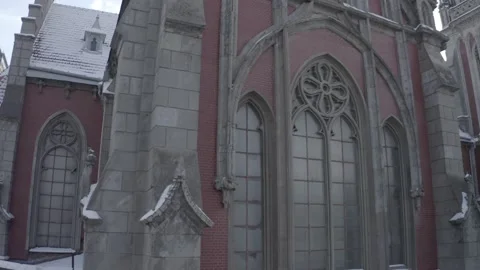 Gothic style cathedral in the winter. Saint Nicolas church in Kyiv, Ukraine. Video stock 171476144