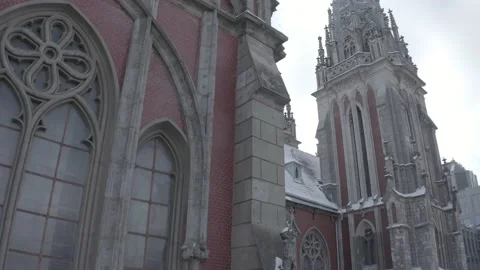 Gothic style cathedral in the winter. Saint Nicolas church in Kyiv, Ukraine. Stock Footage 171476149