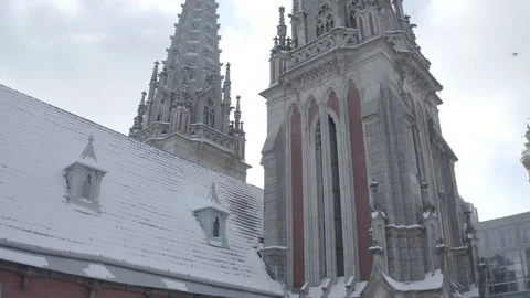 Gothic style cathedral in the winter. Saint Nicolas church in Kyiv, Ukraine. Stock Footage 171476156