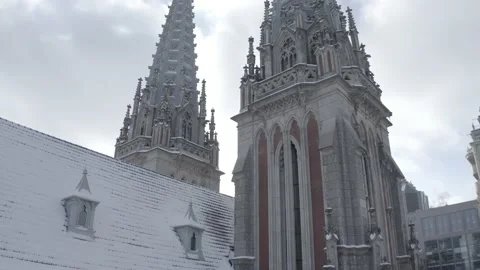 Gothic style cathedral in the winter. Saint Nicolas church in Kyiv, Ukraine. Stock Footage 171476172
