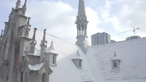 Gothic style cathedral in the winter. Saint Nicolas church in Kyiv, Ukraine. 库存影片 171476207