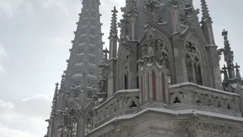 Gothic style cathedral in the winter. Saint Nicolas church in Kyiv, Ukraine. Stock Footage 171476250