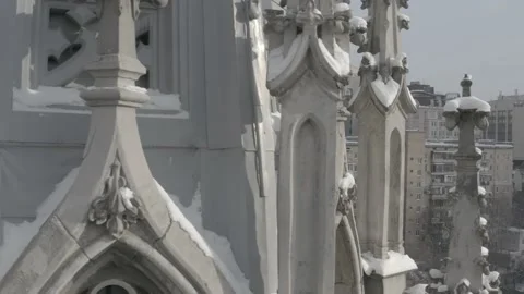 Gothic style cathedral in the winter. Saint Nicolas church in Kyiv, Ukraine. Stock Footage 171476287