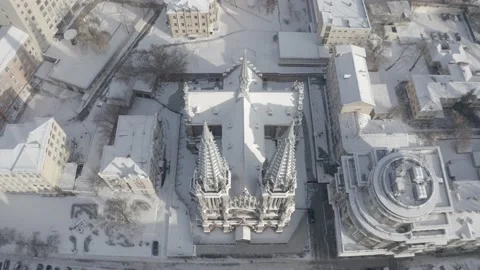 Gothic style cathedral in the winter. Saint Nicolas church in Kyiv, Ukraine. Video stock 171476679