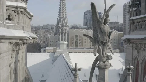 Gothic style cathedral in the winter. Saint Nicolas church in Kyiv, Ukraine. Stock Footage 171476699