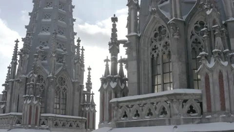 Gothic style cathedral in the winter. Saint Nicolas church in Kyiv, Ukraine. Stock Footage 171476960