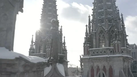 Gothic style cathedral in the winter. Saint Nicolas church in Kyiv, Ukraine. 스톡 동영상 171476975