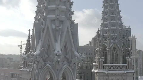 Gothic style cathedral in the winter. Saint Nicolas church in Kyiv, Ukraine. Stock Footage 171477024