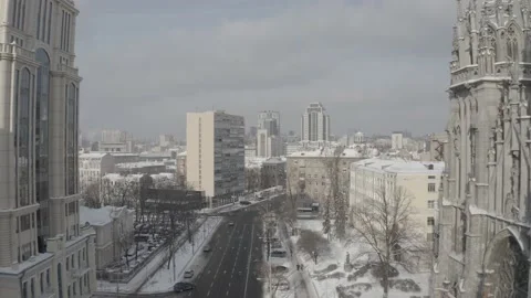 Gothic style cathedral in the winter. Saint Nicolas church in Kyiv, Ukraine. Stock Footage 171477078