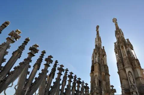 Gothic style statues of Doumo milan Stock Photos