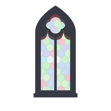 Gothic style window featuring colorful glass design Ilustración de archivo