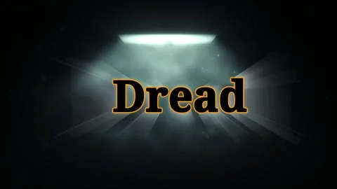 Gothic text dread floating amidst ethereal foggy atmosphere under cinematic Stock Footage 345499587