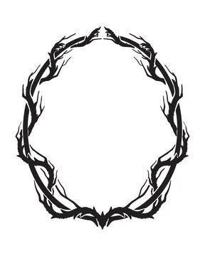 Gothic thorn circle frame, Halloween spooky dark border, creepy twisted liana Stock Illustration