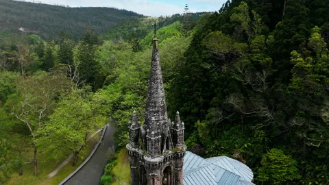 Gothic tower of Capela de Nossa Senhora das Vitorias on Sao Miguel, Azores Stock Footage 333464549