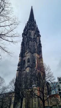 Gothic tower of the St Nikolai memorial in Hamburg Germany Stock Photos