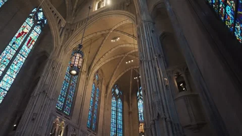 Gothic Vaulted Ceiling and Stained Glass Windows in Heinz Memorial Chapel Stock Footage 341363529