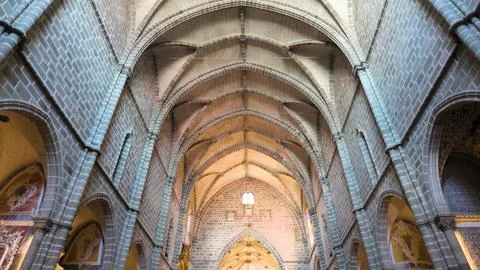 Gothic Vaulted Ceiling Inside Evora Cathedral Stock Photos