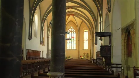 Gothic Vaulted Ceiling Interior Eglise Saint Maurice Annecy May 28 2026 Stock Footage 337315497