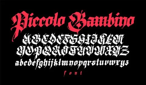 Gothic. Vector. Uppercase and lowercase white letters on a black background. Stock Illustration